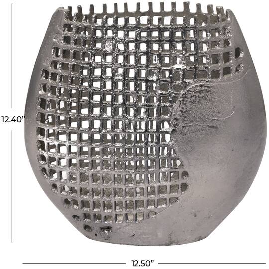 13" Dark Gray Aluminum Grid Inspired Abstract Vase with Open Frame Design